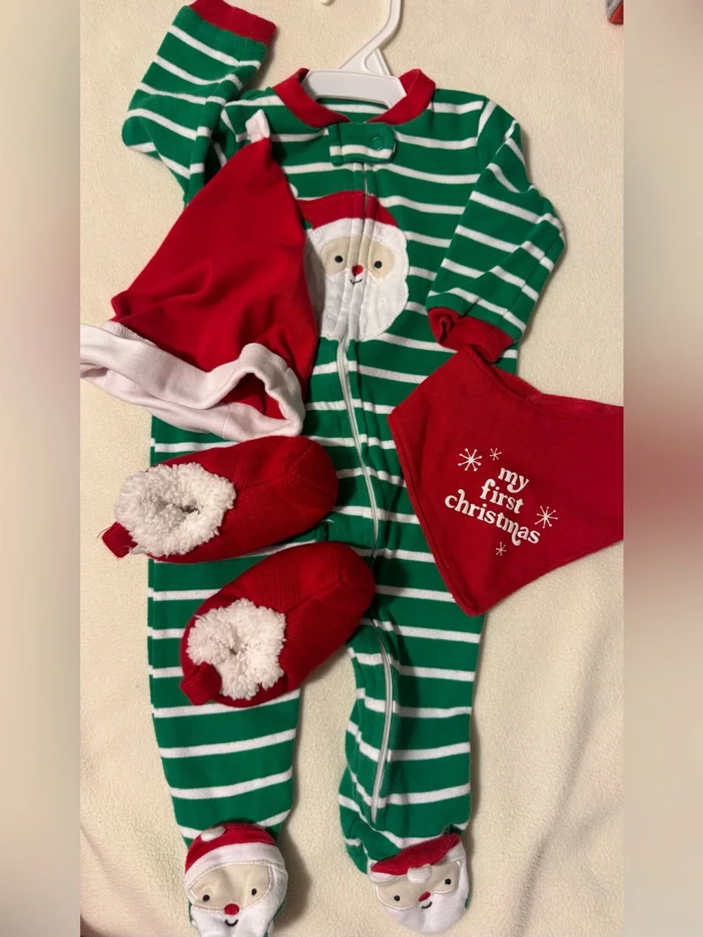 Green White Red Carter’s Christmas Santa Stripe Sleep N Play Bundle sz 6m